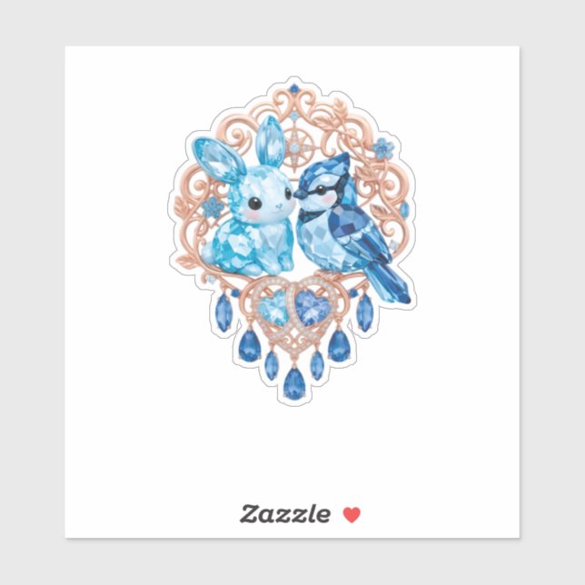 Pegatina Crystal Blue Bunny and Blue Jay Heart (Hoja)