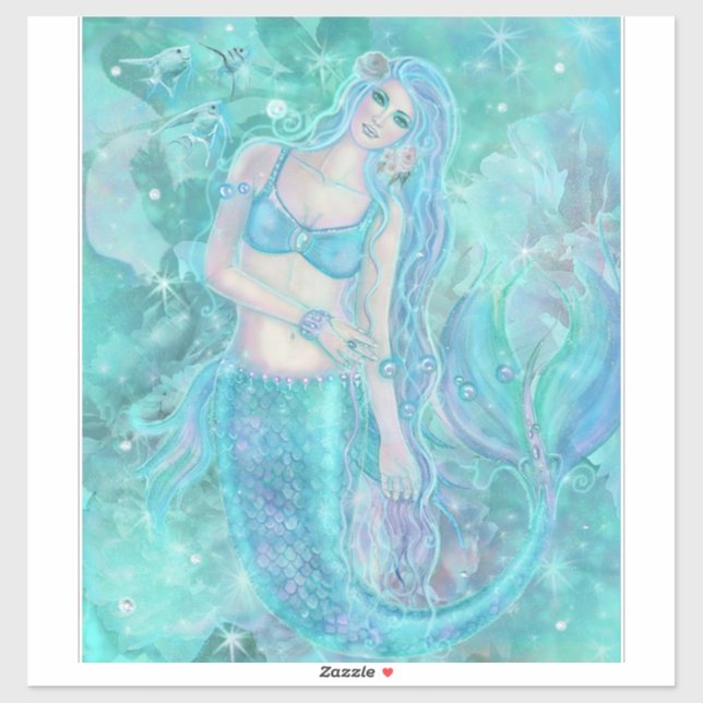 Pegatina Crystal dream mermaid art de Renee Lavoie (Hoja)