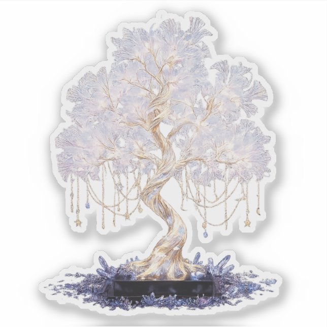 Pegatina Crystal vinyl sticker of a golden galaxy tree (Anverso)