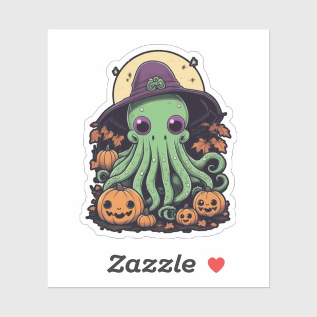 Pegatina Cthulhu Halloween Madness - Bruja púrpura Kawaii (Hoja)