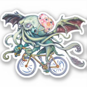 Pegatina Cthulhu montando una bicicleta