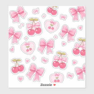 Pegatina Cuaderno de lazos rosados y cerezas lindas Kawai