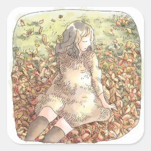 Pegatina Cuadrada さ や れ む じ の 秋 晴 れ snihtsnihtsnihtsnihtsnihtunta de