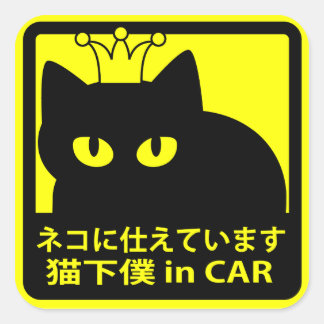 PEGATINA CUADRADA ステッカー　「猫に仕えています」イエロー