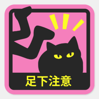 PEGATINA CUADRADA ネコ足下注意ステッカー
