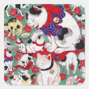 Pegatina Cuadrada 作 者 不 詳 gatos, autor desconocido