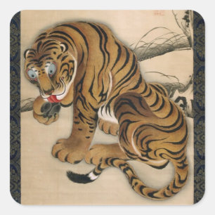 Pegatina Cuadrada 図 虎, 冲 Tigre 若, Jakuchu