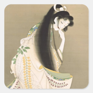 Pegatina Cuadrada 女 の 幽, 上 村 松~ Lady Ghost, Uemura Shōen, Japón Art