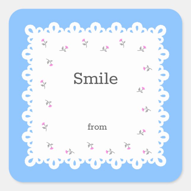 PEGATINA CUADRADA 文字　カスタム　野ばら＆レース（ブルー）    (Anverso)