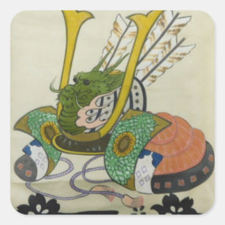 Pegatina Cuadrada 日本の伝統的着物生地シール（兜-kabuto1）