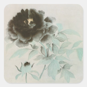 Pegatina Cuadrada 牡 丹, 速 水 舟 Peony, Gyoshū, arte jpanés