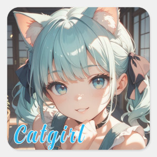 PEGATINA CUADRADA 猫耳娘が見つめる シール