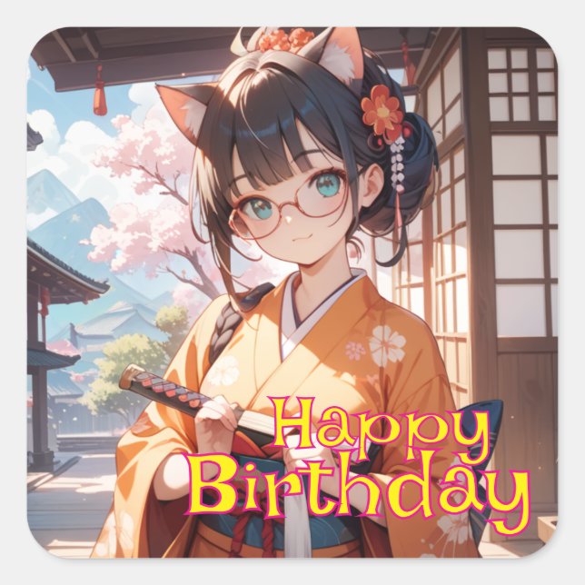 PEGATINA CUADRADA 短刀を持った猫耳娘 (Anverso)