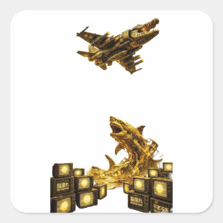 PEGATINA CUADRADA 【神域の救済】不老不死サイバーシャーク戦闘機 - 天照＆蔵王の御神徳
