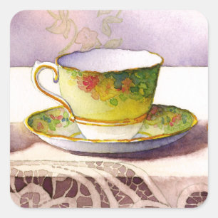 Pegatina Cuadrada 0001 Teacup on Lace Stickers