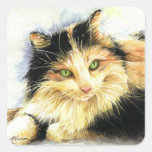 Pegatina Cuadrada 0010 Gato de Calico