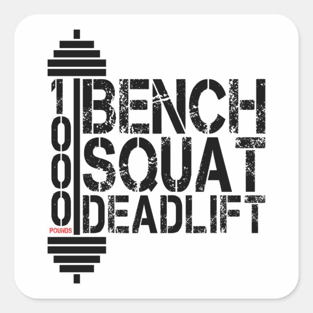 Pegatina Cuadrada 1000 Lbs Squat Deadlift Powerlift Fitness (Anverso)