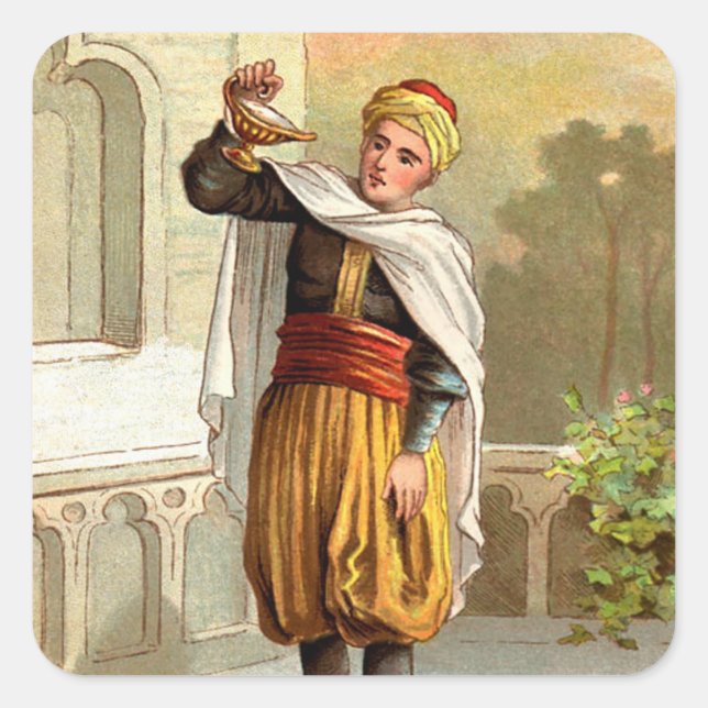 Pegatina Cuadrada 1001 Noches Árabes: Aladdin (Anverso)