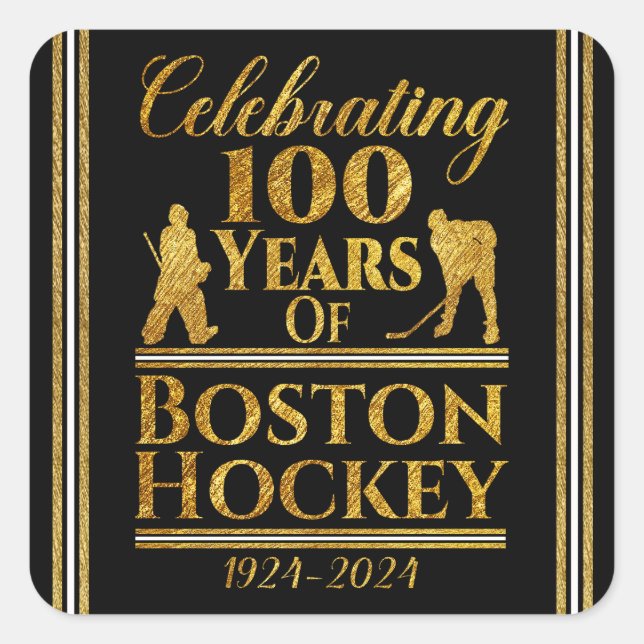 Pegatina Cuadrada 100 Años De Hockey De Boston (Anverso)