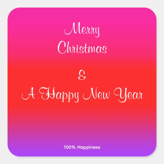 Pegatina Cuadrada 100 % de felicidad Festividad Magenta Rojo Morado  (Anverso)