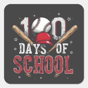 Pegatina Cuadrada 100 días de amantes del deporte de béisbol escolar