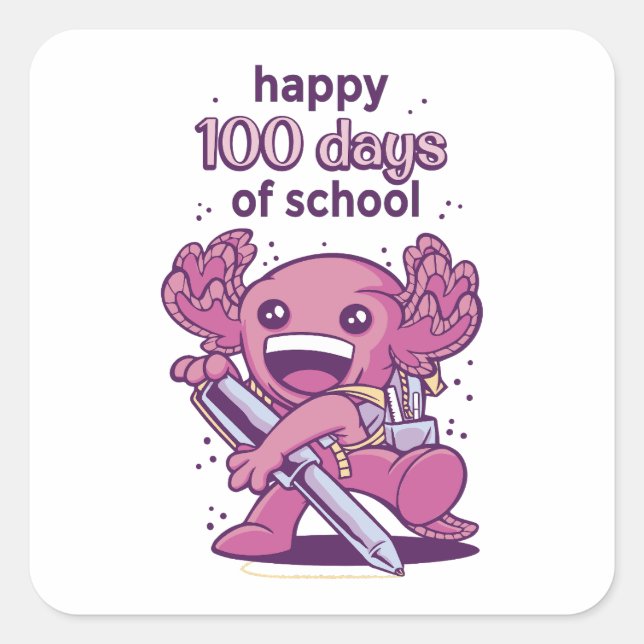 Pegatina Cuadrada 100 días de invitación escolar (Anverso)