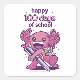 Pegatina Cuadrada 100 días de invitación escolar