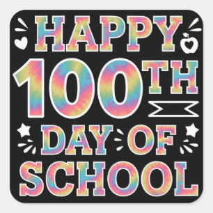 Pegatina Cuadrada 100 días felices del Día del Arco Escolar 100 días