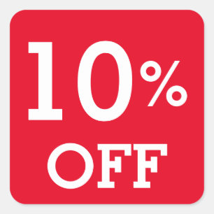 Pegatina Cuadrada 10% 10% descuento OFF venta blanco rojo