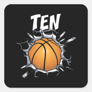 Pegatina Cuadrada 10 años del partido de cumpleaños 10 del baloncest