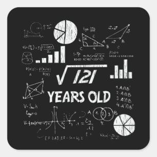 Pegatina Cuadrada 11.ª matemática raíz cuadrada de cumpleaños, cumpl