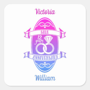 Pegatina Cuadrada 12 años del 12º aniversario del boda de la seda tr