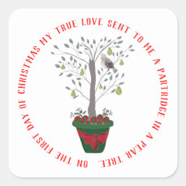 Pegatina Cuadrada 12 días de perdiz de Navidades en un árbol de pera