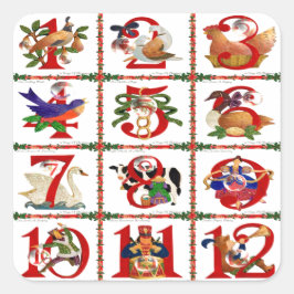 Pegatina Cuadrada 12 Días de Regalos de Impresión de Colcha de Navid