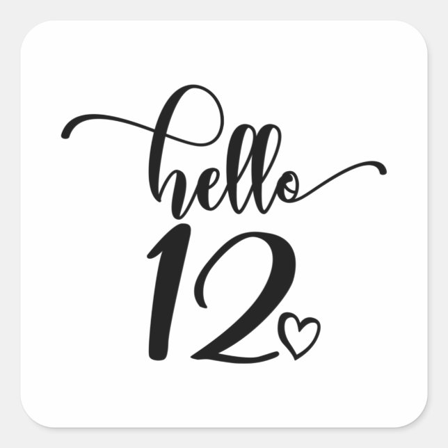 Pegatina Cuadrada 12th Birthday Girls Hello 12 Cute 12 Years Twelve (Anverso)