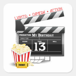 Pegatina Cuadrada 13.º Fiesta de cine de cumpleaños