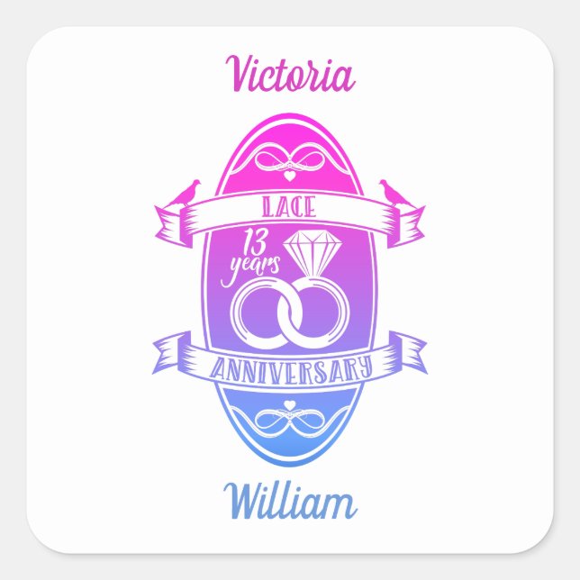 Pegatina Cuadrada 13 años del 13º aniversario del boda tradicional d (Anverso)