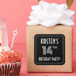 Pegatina Cuadrada 14.ª Fiesta de Cumpleaños: Estilo Art Deco y nombr