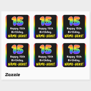 Pegatina Cuadrada 15º cumpleaños: Espectro arcoiris # 15, nombre per