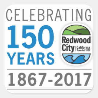 Pegatina Cuadrada 150 Aniversario de la ciudad de Redwood