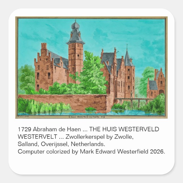 Pegatina Cuadrada 1729 A. de Haen Dutch Kasteel WESTERVELT ...  (Anverso)