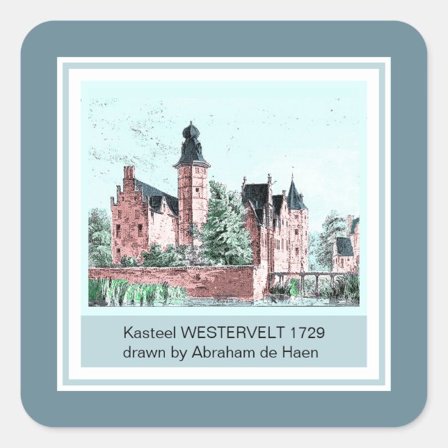 Pegatina Cuadrada 1729 A. de Haen Dutch Kasteel WESTERVELT (Anverso)