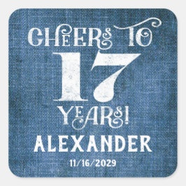 Pegatina Cuadrada 17 cumpleaños Blue Linen Gracias a Favor de Pegati