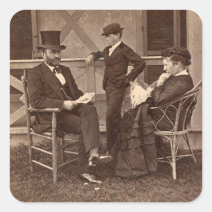 Pegatina Cuadrada 1872 Subvención presidencial con familia en cabaña