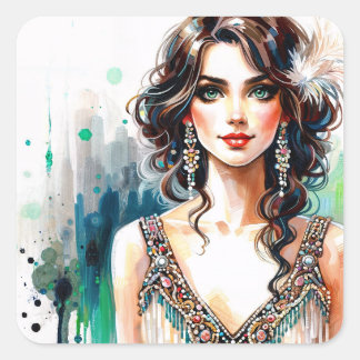 Pegatina Cuadrada 1920s Art Deco Woman