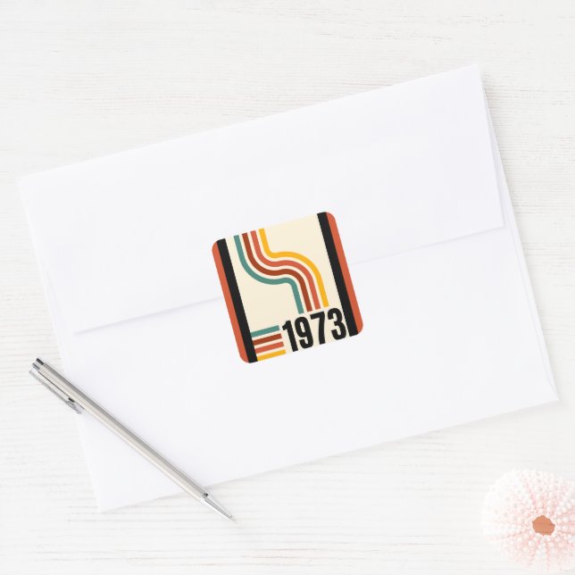 Pegatina Cuadrada 1973 Retro Stripes Vintage 50 cumpleaños (Sobre)