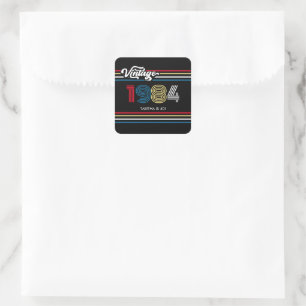 Pegatina Cuadrada 1984 Edad de Personalizado Vintage Retro Stripe - 
