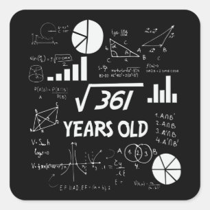 Pegatina Cuadrada 19.ª matemática raíz cuadrada de cumpleaños, cumpl