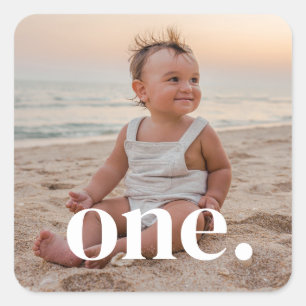Pegatina Cuadrada 1.ª foto de cumpleaños - una