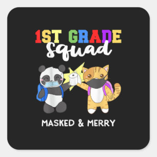 Pegatina Cuadrada 1.ᵉʳ Cuadrado de grado Panda Kitty Máscara diverti